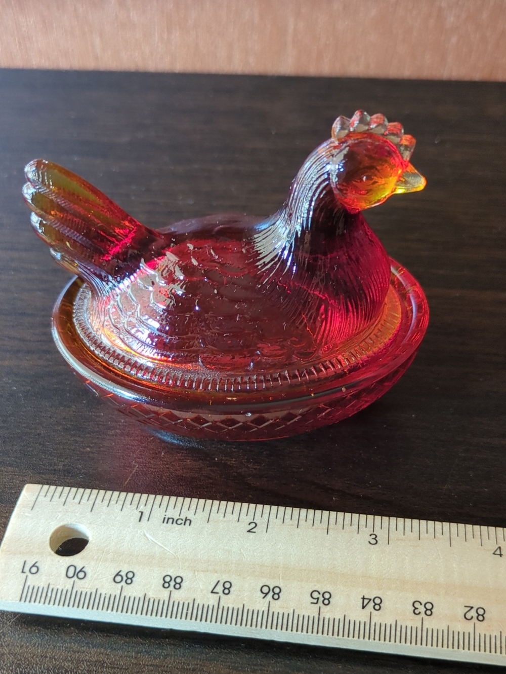 Vintage Red Glass Hen On Nest Covered Dish - Decorative Home Accent - Picture 4 of 4